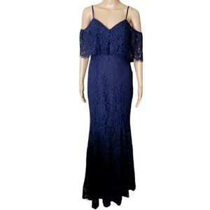 Lulu's Caterina Navy Blue Lace Off-the-Shoulder Maxi Dress Size S